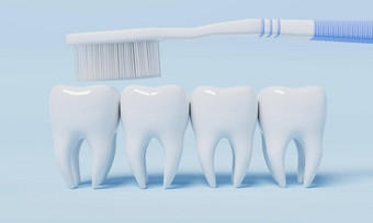 牙齿刷牙牙刷蓝色的背景健康护理医疗概念插图呈现