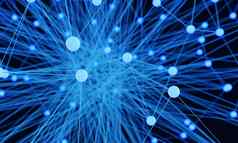 摘要蓝色的光灯泡未来主义的技术网络节点电缆数据行传输链接沟通结构概念神经元大脑电子主题元素插图