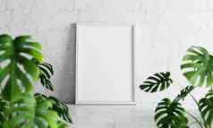 空照片框架模型白色大理石表格瑞士奶酪植物前景混凝土背景艺术室内首页装饰概念插图呈现