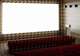 空白白色发光的<strong>电影电影</strong>剧院屏幕现实的红色的行座位椅子空复制空间<strong>背景电影</strong>首映娱乐概念插图呈现