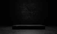 黑色的水泥混凝土阶段讲台上关注的焦点黑暗难看的东西墙背景摘要对象广告概念插图呈现