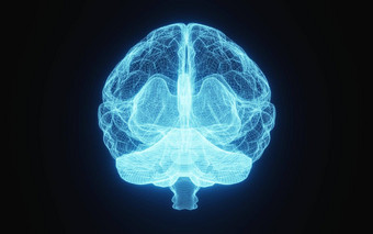 发光的x射线图像人类大脑蓝色的线框孤立的黑色的背景科学医疗概念前面大脑插图呈现