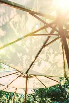 阳光白色阳伞伞状花的花园家具函数设计装饰