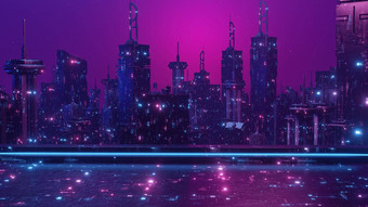 科幻城市景观晚上场景全景晚上城市横幅背景渲染