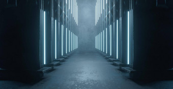 光蓝色的走廊科幻走廊走廊机库室内背景壁纸渲染