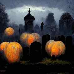 南瓜墓地令人毛骨悚然的晚上插图