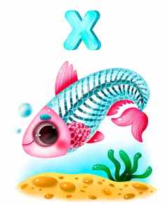动物字母孩子们x射线鱼卡通插图