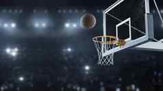 渲染篮球打击篮子慢运动背景闪光相机