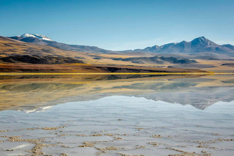 拉古纳Tuyajto盐湖阿塔卡马沙漠火山景观智利