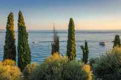 湖加尔达海岸线懒惰日落北部意大利