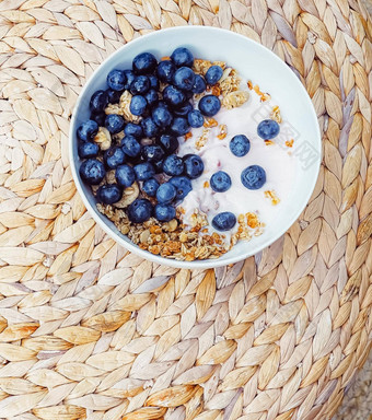 蓝莓酸奶<strong>麦片</strong>碗健康的早餐早....餐甜蜜的食物有机浆果<strong>水果</strong>饮食营养