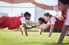 团队合作体育健康团队培训协作团结练习锻炼健康体育运动健身锻炼动机女孩运动员集团