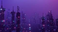 元宇宙虚拟现实全景晚上城市横幅背景渲染