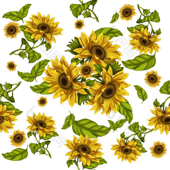 无缝的模式印刷插图向日葵花明亮的花光背景