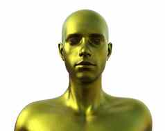 渲染肖像黄金秃男人。白色背景