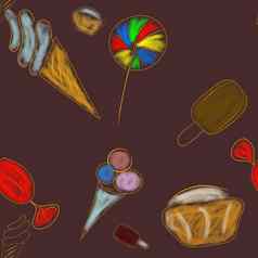 无缝的卡哇伊模式糖果糖果疯狂的吃甜食卡通风格