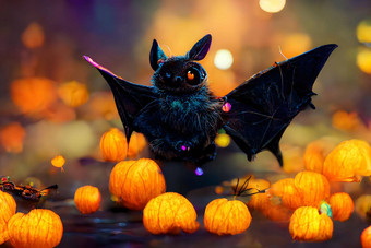 可爱的蝙蝠南瓜月亮黑暗背景神经网络生成的图像