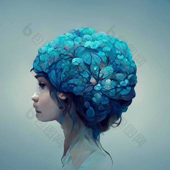 美丽的蓝色的插图女人的大脑