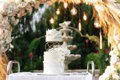 白色婚礼蛋糕花婚礼蛋糕背景婚礼拱