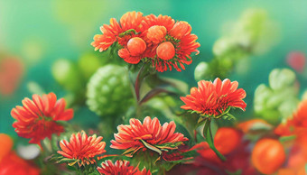 数字艺术背景新鲜的花菊花花红色的橙色充满活力的树叶