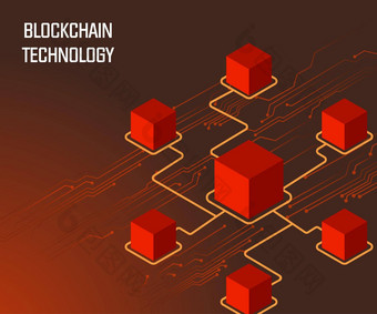区块链背景等角数字块连接电路形成加密链