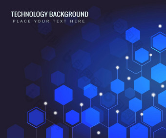 区块链技术背景现代未来主义的蓝色的高新技术技术六角概念