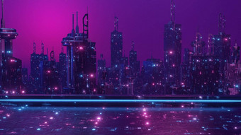 赛博朋克未来主义的发光的霓虹灯小镇横幅背景渲染