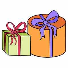 手画插图现在礼物盒子圣诞节生日情人节一天假期出售包bown)丝带节日问候事件庆祝活动购物