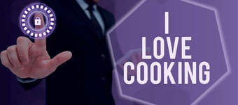 手写作标志爱烹饪业务方法感情烹饪艺术准备食物甜点女领袖持有扩音器表达鼓励的想法