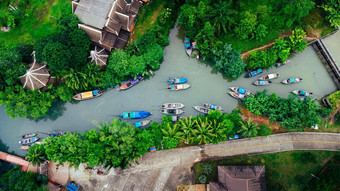 空中视图drones渔夫<strong>船</strong>港口河<strong>安达曼</strong>海南部泰国前视图泰国传统的<strong>长尾船</strong>浮动红树林景观