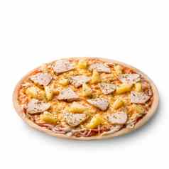美味的意大利披萨菠萝鸡角孤立的白色背景