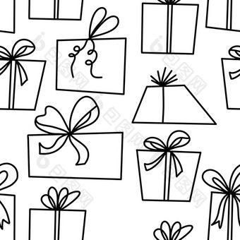 手画黑色的白色无缝的模式圣诞节冬天树饰品北欧斯堪的那维亚一年12月极简主义设计可爱的织物打印卡通涂鸦风格