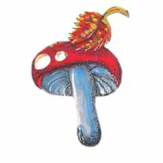 手画红色的russule插图可食用的蘑菇