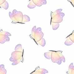 水彩柔和的蝴蝶无缝的模式白色