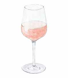水彩玫瑰酒玻璃孤立的白色背景
