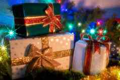 圣诞节背景礼物盒子礼物丝带弓假期概念