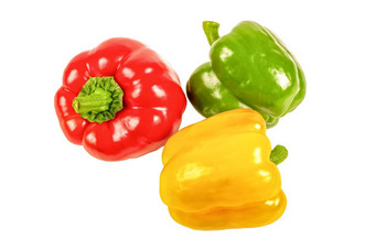 新鲜的甜蜜的黄色的绿色红色的胡椒孤立的白色背景