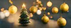 冷杉树枝金圣诞节球小装饰圣诞节树灰色的背景神经网络生成的艺术
