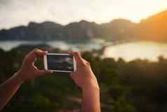 照片把单词无法辨认的旅游智能手机照片岛视图