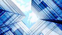 玻璃建筑业务概念玻璃外观摩天大楼镜子反射天空窗户现代办公室建筑玻璃外观清晰的天空背景插图
