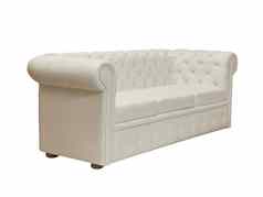 米色皮革沙发上古董风格孤立的白色背景一边视图