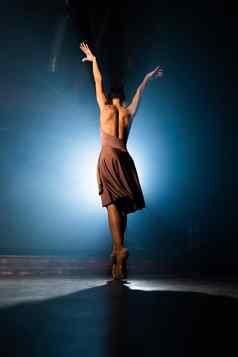 优雅的芭蕾舞女演员衣服跳舞元素经典现代芭蕾舞黑暗照明灯背光烟黑色的背景艺术概念