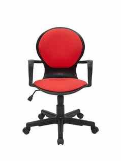 红色的办公室织物扶手椅轮子孤立的白色背景前面视图