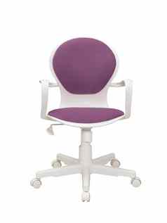 紫罗兰色的办公室织物扶手椅轮子孤立的白色背景前面视图