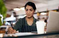 小业务老板工作预算咖啡商店写作列表股票订单女企业家发展中增长策略咖啡馆启动