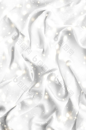 魔法假期白色软丝绸平铺背景纹理发光的雪奢侈品美摘要背景
