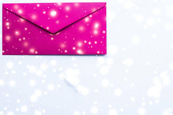 冬天假期空白纸信封大理石闪亮的雪平铺背景爱信圣诞节邮件卡设计
