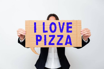 文本<strong>标题展示</strong>爱披萨概念意义很多意大利食物奶酪他意大利辣香肠片女商人写作重要的消息笔记本标记桌子上