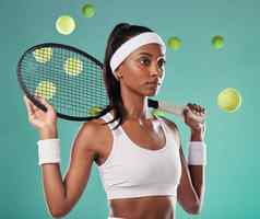 健身健康的活跃的网球球员女运动员集中确定培训目标美丽的年轻的体育球员运动服装赢得游戏匹配比赛