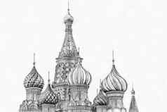 铅笔草图莫斯科罗勒大教堂白色背景